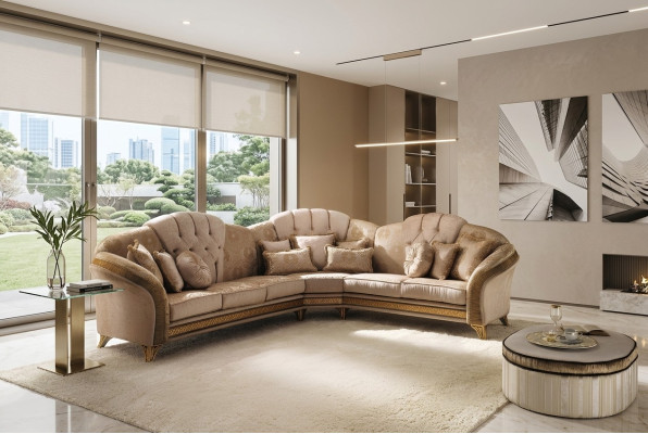 Sofá esquinero en forma de L Sofá conjunto de sala de estar Tapizado de tela Diseño de muebles de sofá