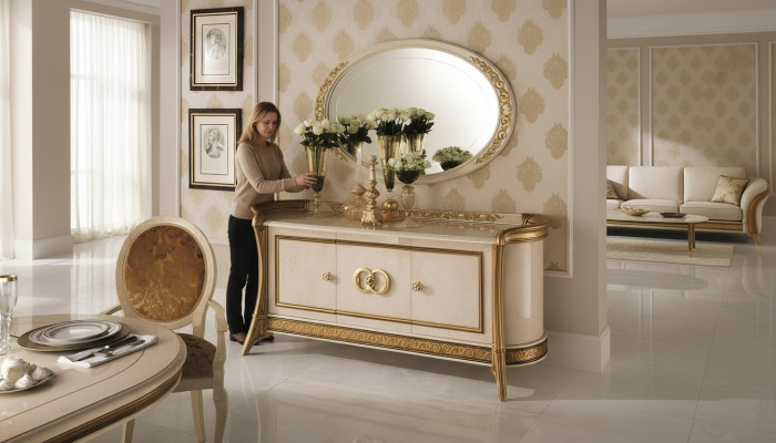 Cómoda de madera estilo barroco con espejo, muebles de lujo italianos, juego de 2 piezas nuevo.