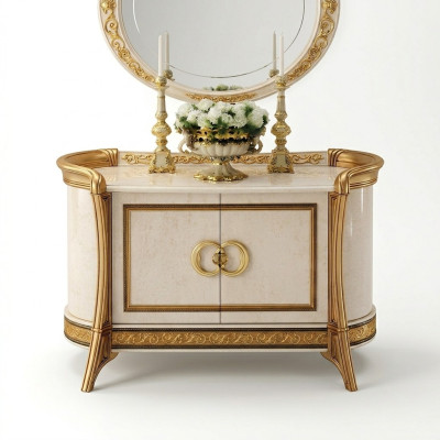 Diseño de muebles estilo barroco, cómoda, armario beige de lujo en madera, muebles italianos nuevos.