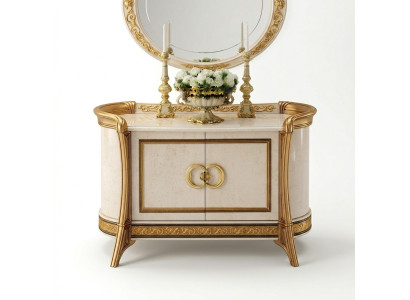 Diseño de muebles estilo barroco, cómoda, armario beige de lujo en madera, muebles italianos nuevos.