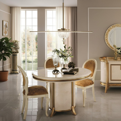Mesa de comedor redonda, mesa de diseño de diseñador, mesa de madera para comedor o sala de estar.