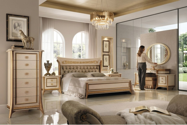 Set de dormitorio Cama Mesita de noche Cómoda Espejo Taburete Nuevo 7 piezas Barroco Rococó
