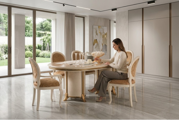 Conjunto de comedor italiano, silla de grupo de mesa de comedor 7 piezas. arredoclassic