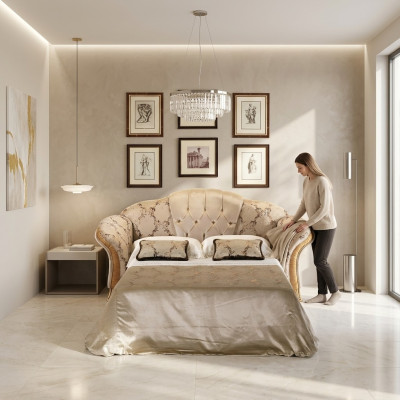 Sofá de 3 plazas con función de cama, tela de tapicería de muebles de arredoclassic.