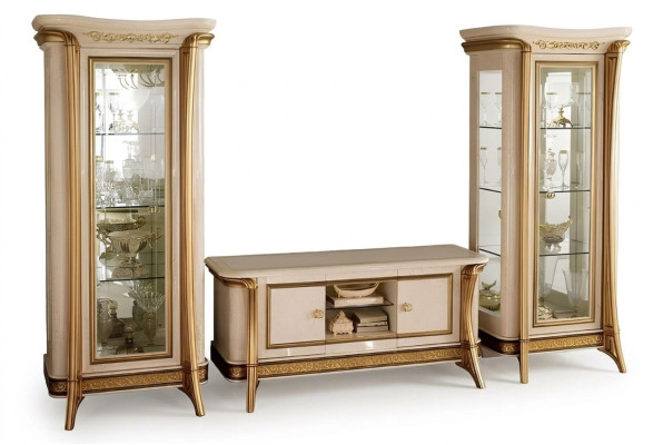 Conjunto de salón: aparador, 2 vitrinas, muebles de pared de sala de estar diseño arredoclassic de 3 piezas.