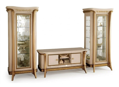 Conjunto de salón: aparador, 2 vitrinas, muebles de pared de sala de estar diseño arredoclassic de 3 piezas.