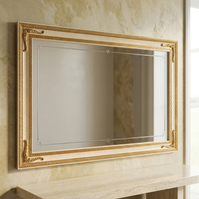 Espejo de pared clásico con marco de madera, muebles espejo dorado 170x110 marco de madera pared.