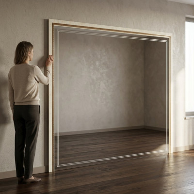 Espejo Espejo de pared Diseñador Entrada Sala de estar Madera Diseño 270x215 arredoclassic