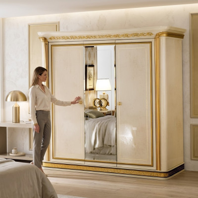 Armario de ropa de dormitorio de madera con 3 puertas, armarios de lujo arredoclassic.
