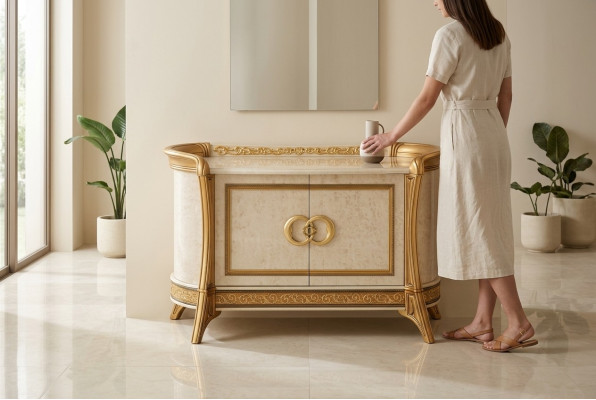 Cómoda de diseño de madera armario de lujo aparador beige