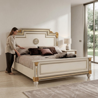 Lujo dormitorio cama tapizada Diseño lujo doble camas de hotel cama king size