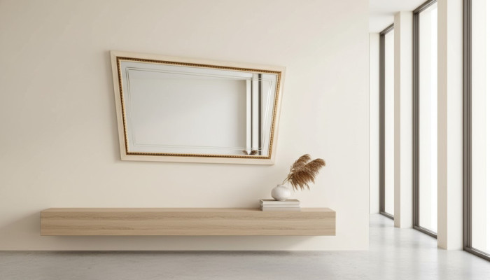 Espejo clásico de lujo, consola de estilo dormitorio moderno, espejo de vidrio en la pared.