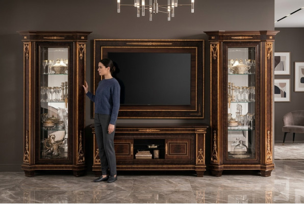 Conjunto completo de sala de estar, combinación de salón de 4 piezas. Mueble de salón de madera con 2 vitrinas nuevo