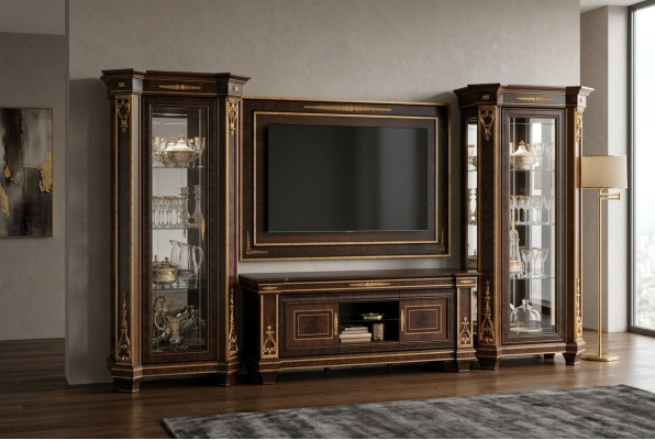 Conjunto completo de sala de estar, combinación de salón de 4 piezas. Mueble de salón de madera con 2 vitrinas nuevo