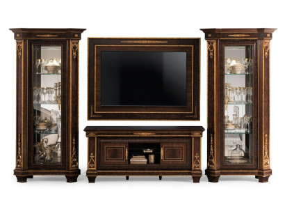 Conjunto completo de sala de estar, combinación de salón de 4 piezas. Mueble de salón de madera con 2 vitrinas nuevo