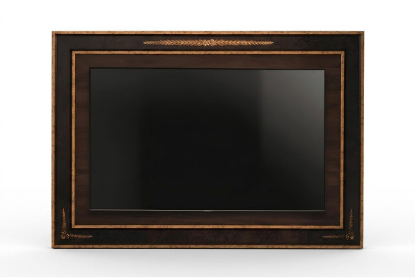 Panel de pared de TV revestido de madera barroco de lujo para mueble de televisor de sala de estar.