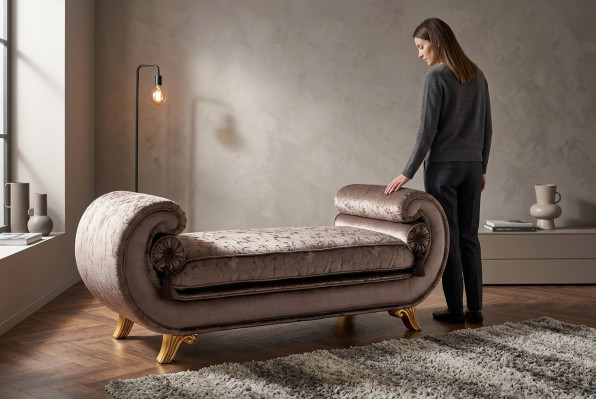 Sala de estar Muebles de salón Sofá de diseño clásico Textil marrón Chaise longue Nuevo