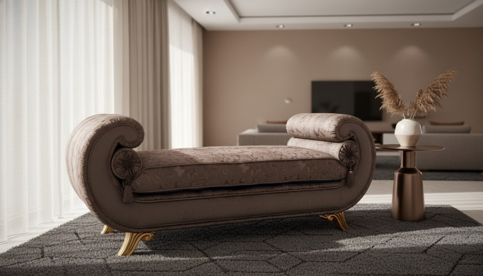 Sala de estar Muebles de salón Sofá de diseño clásico Textil marrón Chaise longue Nuevo