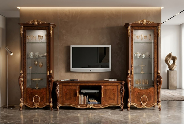 Conjunto de muebles de sala de estar Designer, aparador de sala de estar, 2 vitrinas, 3 piezas. Mueble de pared nuevo.