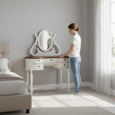 Cómoda tocador con espejo de pared Mesas de consola para peluquería Mesas de dormitorio.