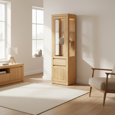 Vitrina de vidrio armario de madera armario de salón hecho a mano de madera maciza.