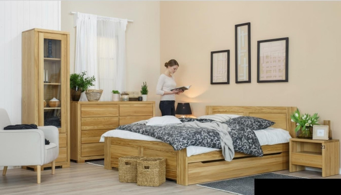 Dormitorio Muebles 3 piezas. Conjunto Cama Mesitas de noche 2x Camas Madera real Madera maciza