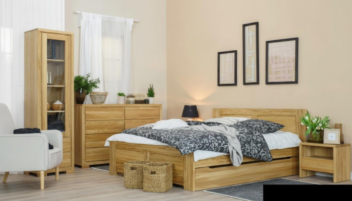 Dormitorio Muebles 3 piezas. Conjunto Cama Mesitas de noche 2x Camas Madera real Madera maciza
