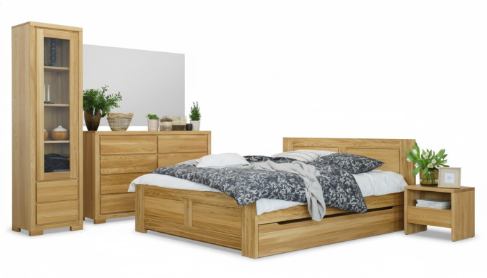 Dormitorio Muebles 3 piezas. Conjunto Cama Mesitas de noche 2x Camas Madera real Madera maciza