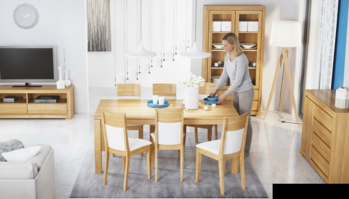 Mesa de comedor de madera con 6 sillas estilo trono, conjunto de sillas de comedor.
