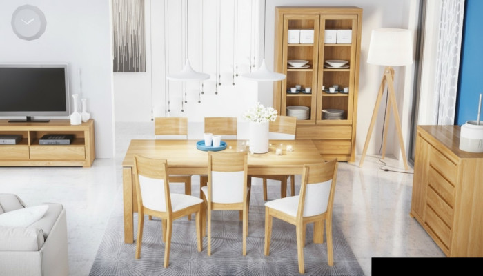 Mesa de comedor de madera con 6 sillas estilo trono, conjunto de sillas de comedor.
