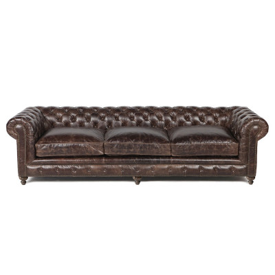 Sofá Chesterfield marrón de tela y cuero para tapizar. Juego de sofás XXL grandes.
