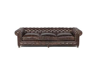Sofá Chesterfield marrón de tela y cuero para tapizar. Juego de sofás XXL grandes.