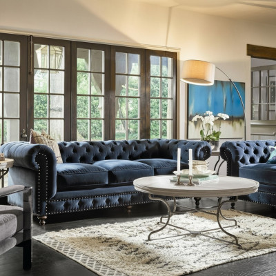 Chesterfield sofá conjunto de tapizado de sofá de tela de cuero de sofá.