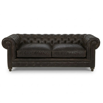 Sofá de diseñador Chesterfield de 3 plazas marrón para la sala de estar.
