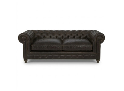 Sofá de diseñador Chesterfield de 3 plazas marrón para la sala de estar.