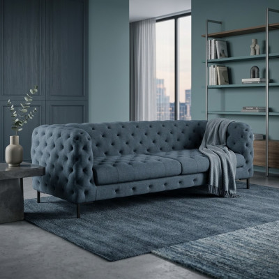 Sofá Chesterfield moderno de 3 plazas en gris para la sala de estar elegante.
