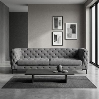 Sofá Chesterfield de lujo de 3 plazas en gris para salón.