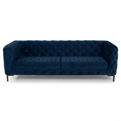 Elegante sofá azul Chesterfield de 3 plazas de lujo para la sala de estar