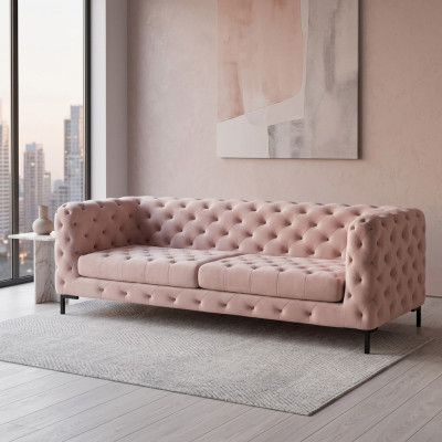 Sofá Chesterfield de tela y cuero, conjunto de sofás y sillones acolchados de 3 plazas.