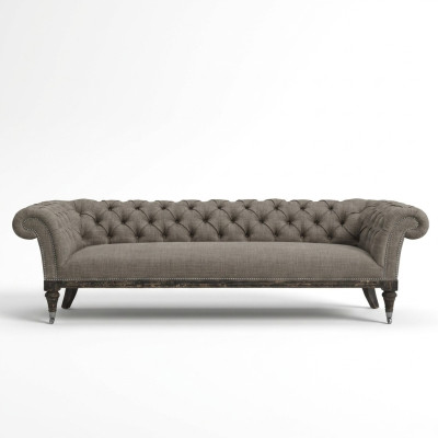 Sofá Chesterfield de tela y cuero, conjunto de 4 plazas.