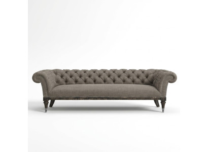 Sofá Chesterfield de tela y cuero, conjunto de 4 plazas.