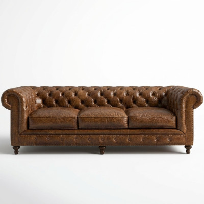 Sofá de lujo de 3 plazas Chesterfield de diseñador en color marrón.