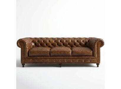 Sofá de lujo de 3 plazas Chesterfield de diseñador en color marrón.