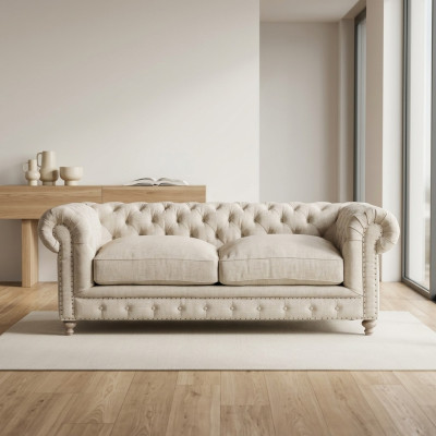 Sofá de lujo Chesterfield de 3 plazas en blanco.