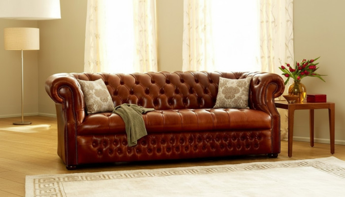 Sofá de tres plazas Chesterfield marrón diseñador Elegante sofá de 3 plazas estilo couch