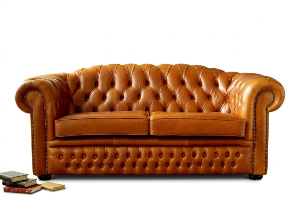 Sofá Chesterfield de tela de cuero tapizado Sofá marrón de 3 plazas