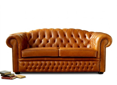 Sofá Chesterfield de tela de cuero tapizado Sofá marrón de 3 plazas