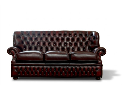 Sofá Chesterfield marrón de 3 plazas en estilo antiguo para sala de estar diseñado.
