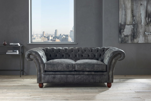 Sofá Chesterfield de tela y cuero, conjunto de muebles tapizados, sofá de dos plazas.
