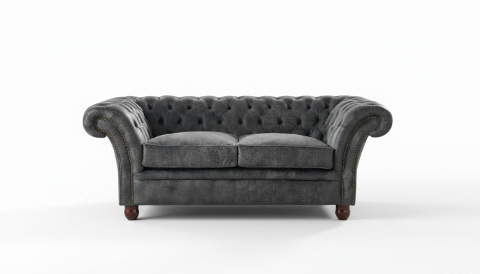 Sofá Chesterfield de tela y cuero, conjunto de muebles tapizados, sofá de dos plazas.